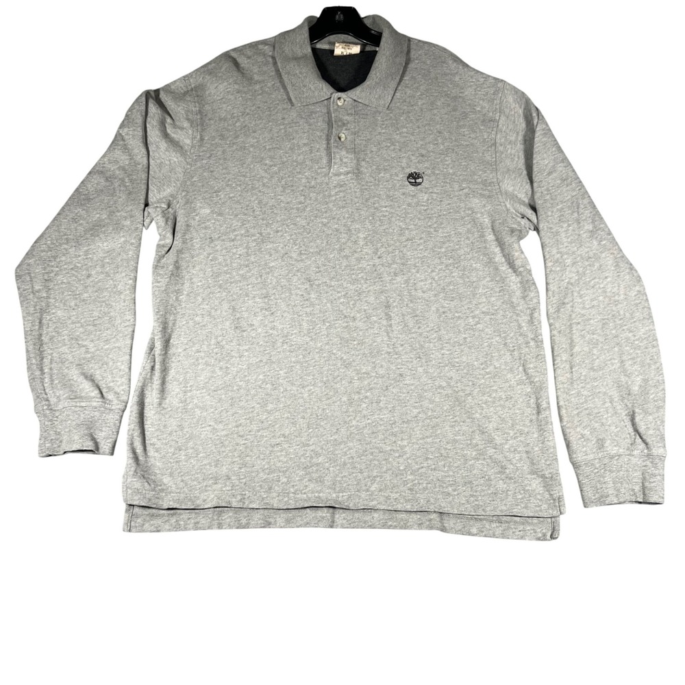 Timberland Stratham Issue Mens XL Gray Long Sleeve Organic Cotton Polo Shirt